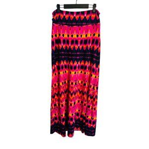 Cynthia Rowley M Vibrant Ikat Pattern Maxi Skirt Magenta, Navy, Black, Orange